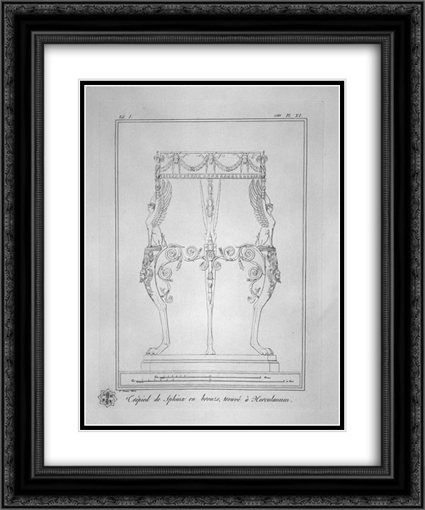 Tripod with Sphinxes, found at Herculaneum (inc. in outline) 20x24 Black Ornate Wood Framed Art Print Poster with Double Matting by Piranesi, Giovanni Battista