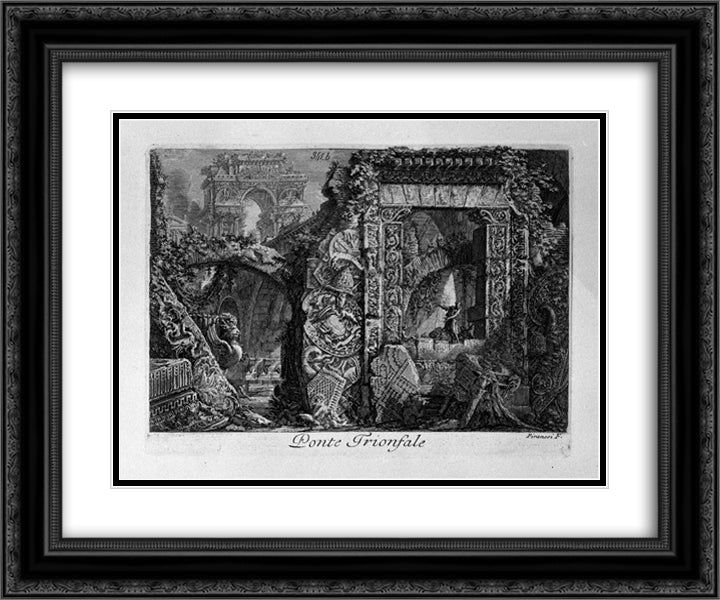 Triumphal bridge 24x20 Black Ornate Wood Framed Art Print Poster with Double Matting by Piranesi, Giovanni Battista