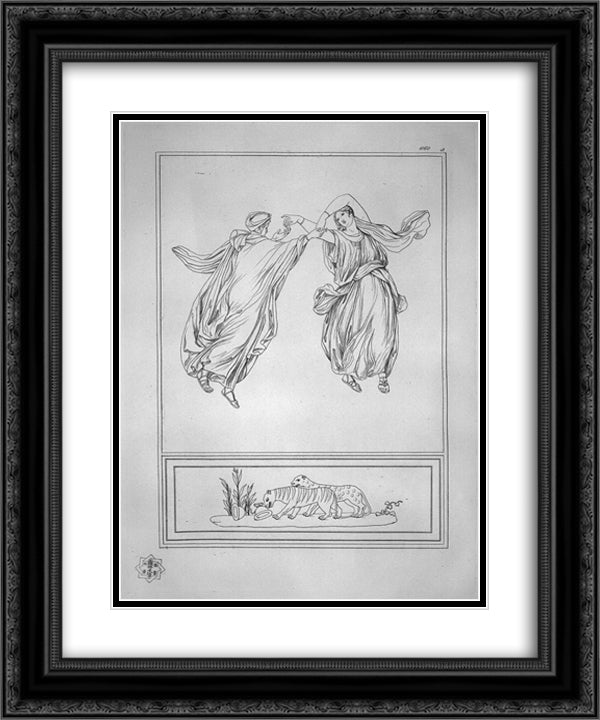 Two Bacchantes dancing 20x24 Black Ornate Wood Framed Art Print Poster with Double Matting by Piranesi, Giovanni Battista