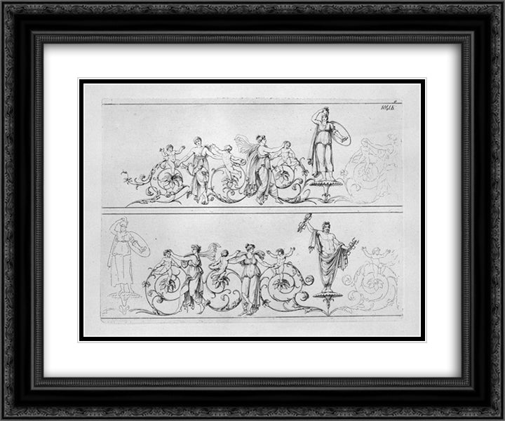 Two friezes 24x20 Black Ornate Wood Framed Art Print Poster with Double Matting by Piranesi, Giovanni Battista