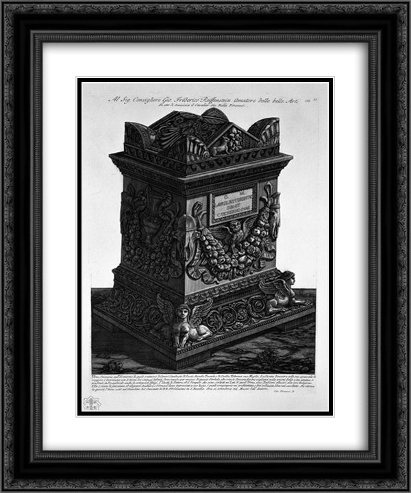 Urn of marble containing the remains of Lucius Aurelius Terenten and his wife, found in 1766 20x24 Black Ornate Wood Framed Art Print Poster with Double Matting by Piranesi, Giovanni Battista