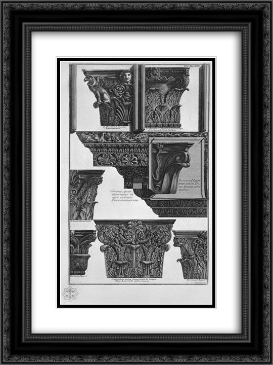 Various capitals (St. John Lateran, St. Mary in Cosmedin, S. Lorenzo fm etc.) 18x24 Black Ornate Wood Framed Art Print Poster with Double Matting by Piranesi, Giovanni Battista