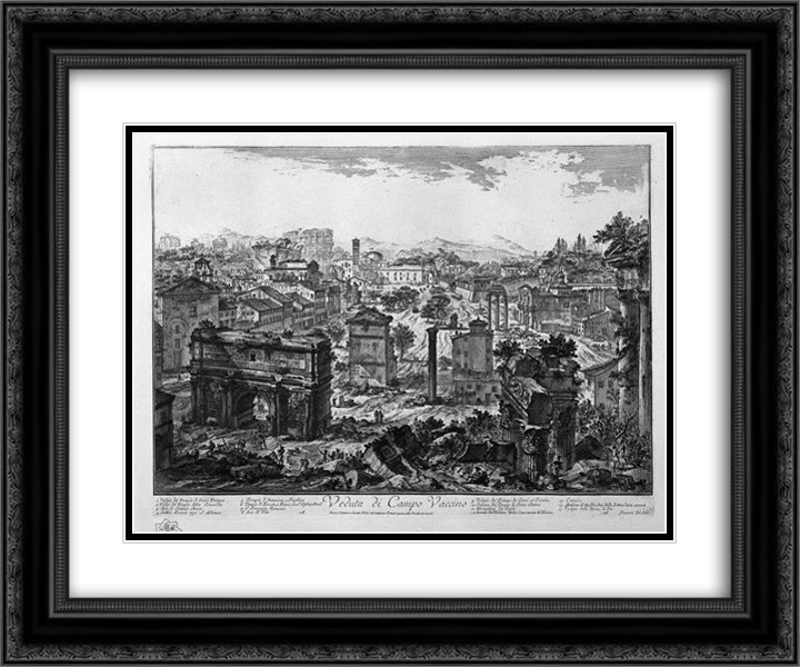 View of Campo Vaccino 24x20 Black Ornate Wood Framed Art Print Poster with Double Matting by Piranesi, Giovanni Battista