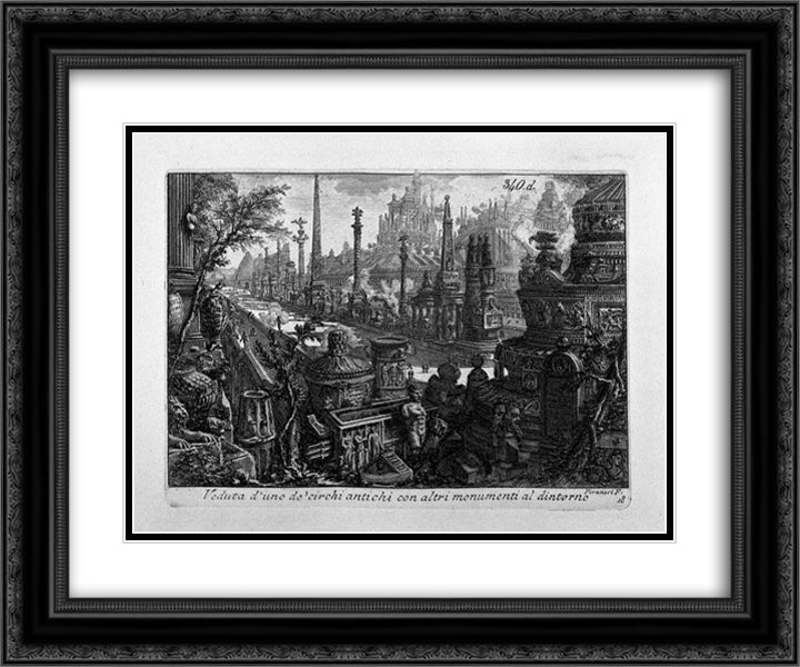 View of one of monuments in ancient Circus 24x20 Black Ornate Wood Framed Art Print Poster with Double Matting by Piranesi, Giovanni Battista