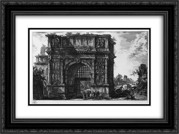 View of the Arch of Benevento in the Kingdom of Naples 24x18 Black Ornate Wood Framed Art Print Poster with Double Matting by Piranesi, Giovanni Battista