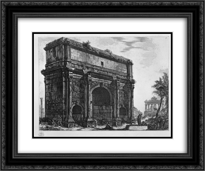 View of the Arch of Septimius Severus 24x20 Black Ornate Wood Framed Art Print Poster with Double Matting by Piranesi, Giovanni Battista