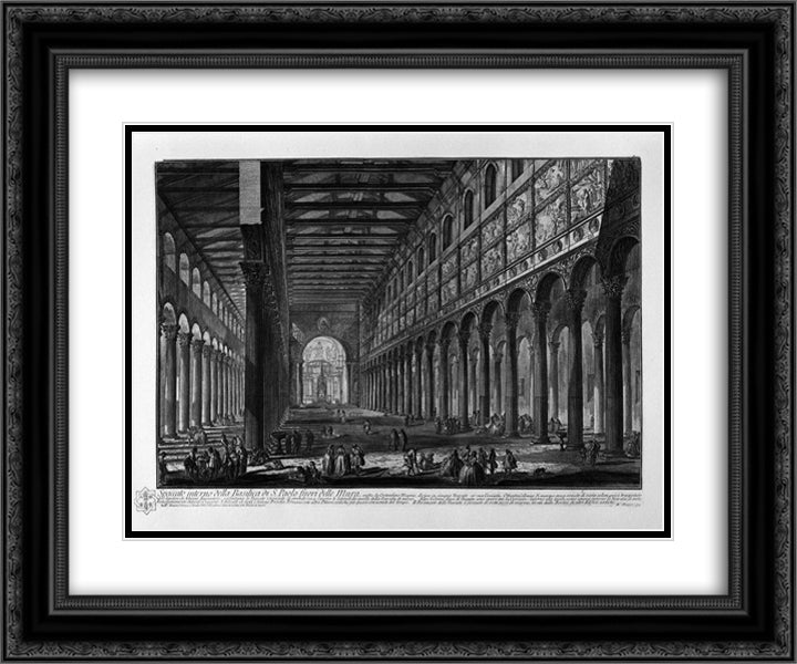 View of the Basilica of St. Paul Outside the Walls, built by Constantine the Great 24x20 Black Ornate Wood Framed Art Print Poster with Double Matting by Piranesi, Giovanni Battista