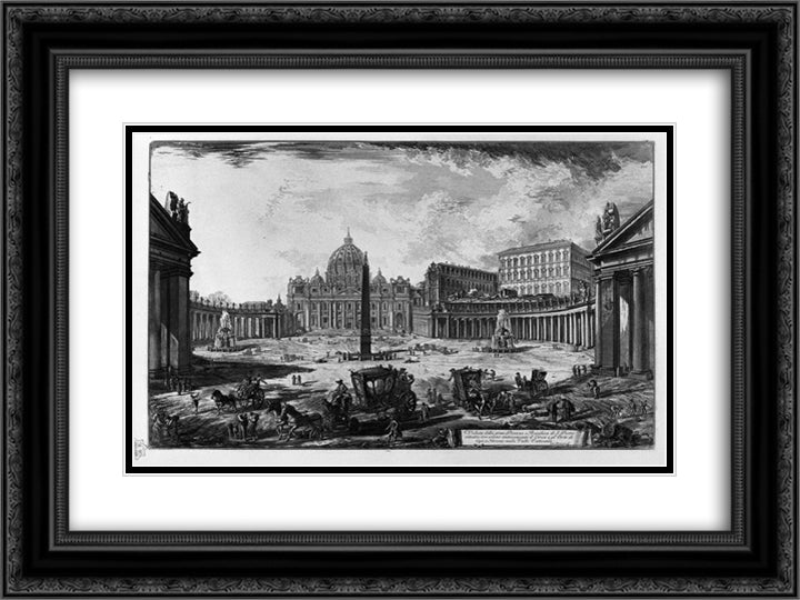 View of the Basilica of St. Peter`s Square at the Vatican 24x18 Black Ornate Wood Framed Art Print Poster with Double Matting by Piranesi, Giovanni Battista