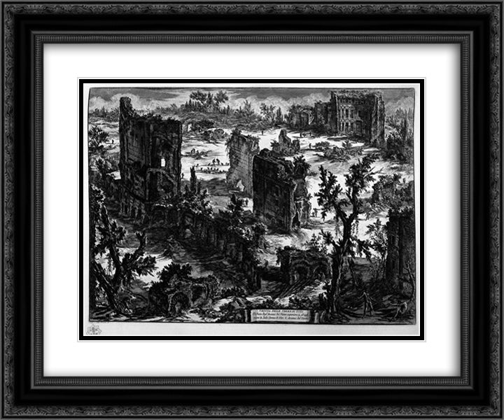 View of the Baths of Titus 24x20 Black Ornate Wood Framed Art Print Poster with Double Matting by Piranesi, Giovanni Battista