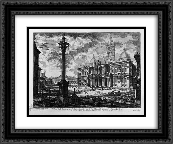 View of the facade of the Basilica of St. John Lateran 24x20 Black Ornate Wood Framed Art Print Poster with Double Matting by Piranesi, Giovanni Battista