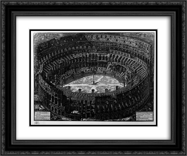 View of the Flavian Amphitheatre, called the Coliseum (a bird) 24x20 Black Ornate Wood Framed Art Print Poster with Double Matting by Piranesi, Giovanni Battista
