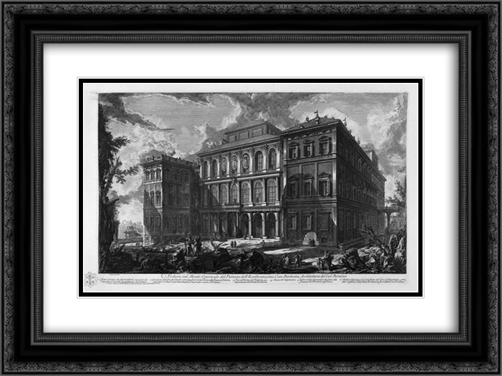 View of the Palace Stopani 24x18 Black Ornate Wood Framed Art Print Poster with Double Matting by Piranesi, Giovanni Battista