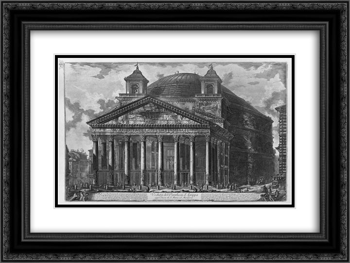 View of the Pantheon of Agrippa 24x18 Black Ornate Wood Framed Art Print Poster with Double Matting by Piranesi, Giovanni Battista