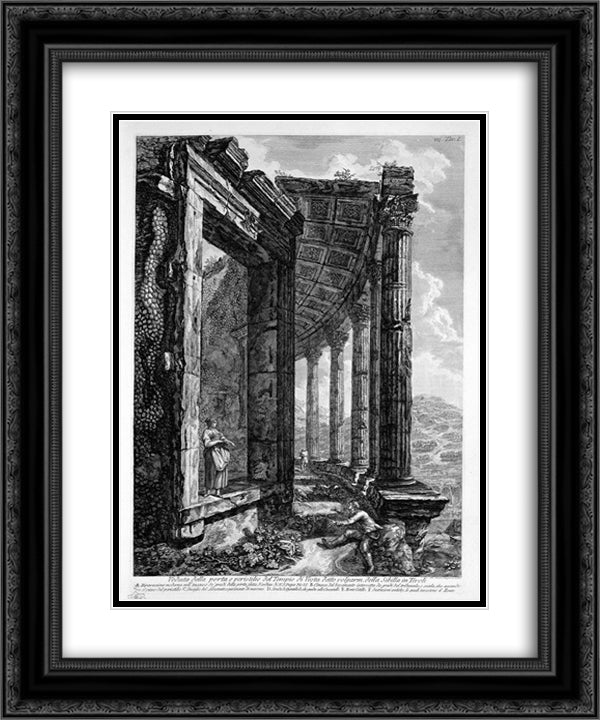 View of the Peristyle and the Door of the Temple of Vesta at Tivoli commonly called the Sybil 20x24 Black Ornate Wood Framed Art Print Poster with Double Matting by Piranesi, Giovanni Battista