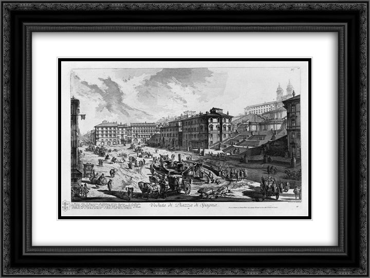 View of the Piazza del Popolo 24x18 Black Ornate Wood Framed Art Print Poster with Double Matting by Piranesi, Giovanni Battista