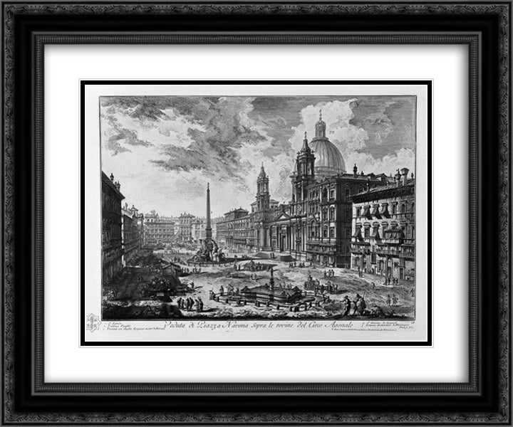 View of the Piazza della Rotonda 24x20 Black Ornate Wood Framed Art Print Poster with Double Matting by Piranesi, Giovanni Battista