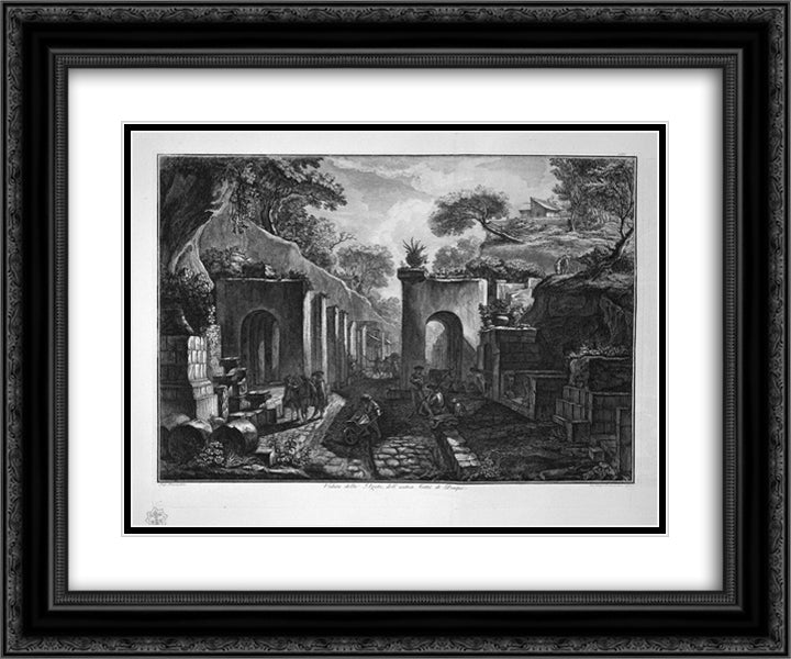 View of the port of the ancient city of Pompeii, design of L Despres 24x20 Black Ornate Wood Framed Art Print Poster with Double Matting by Piranesi, Giovanni Battista