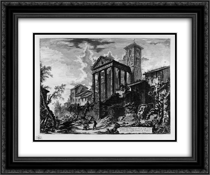 View of the source and the caverns of Egeria 24x20 Black Ornate Wood Framed Art Print Poster with Double Matting by Piranesi, Giovanni Battista