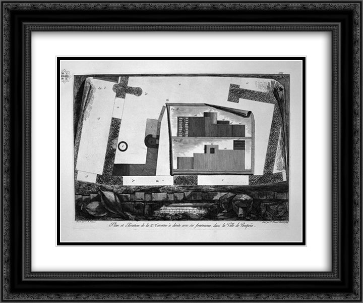 View of the Tavern of Pompeii dedicated to Priapus 24x20 Black Ornate Wood Framed Art Print Poster with Double Matting by Piranesi, Giovanni Battista