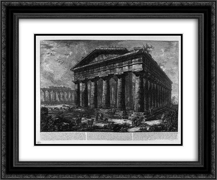 View of the Temple of Neptune 24x20 Black Ornate Wood Framed Art Print Poster with Double Matting by Piranesi, Giovanni Battista