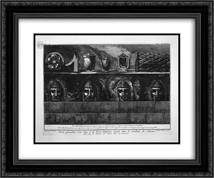 View of the tomb and told the two contiguous 24x20 Black Ornate Wood Framed Art Print Poster with Double Matting by Piranesi, Giovanni Battista