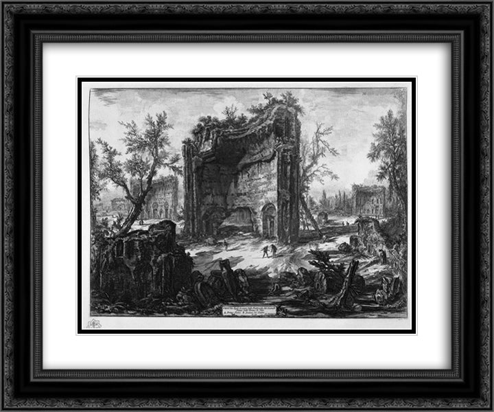 View the remains of factories on the second floor of the Baths of Titus 24x20 Black Ornate Wood Framed Art Print Poster with Double Matting by Piranesi, Giovanni Battista