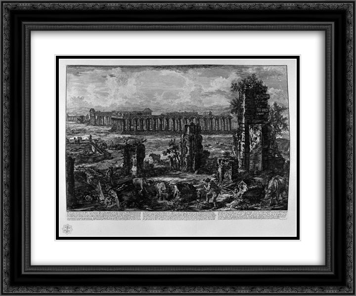 View the remains of the ancient city of Paestum 24x20 Black Ornate Wood Framed Art Print Poster with Double Matting by Piranesi, Giovanni Battista