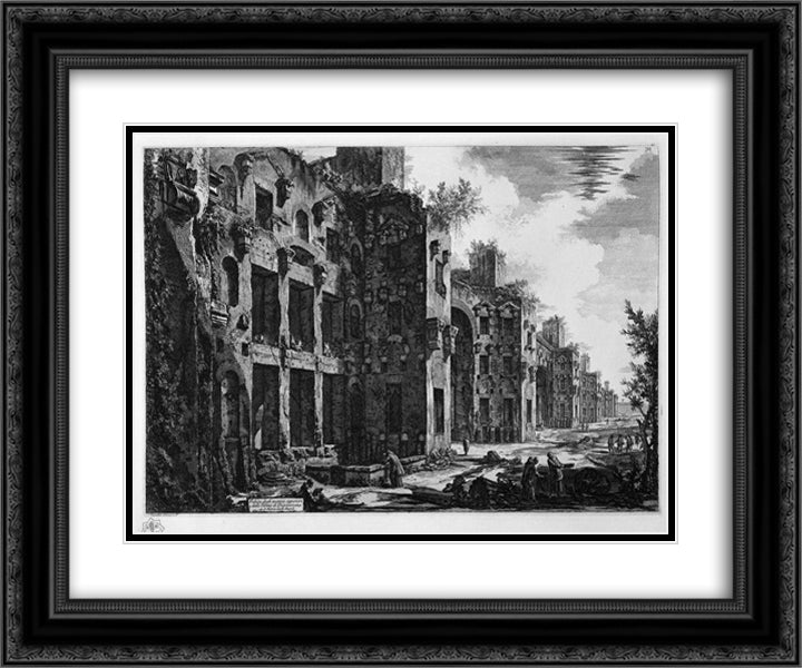 View the remains of the Baths of Diocletian than to St. Mary of the Angels 24x20 Black Ornate Wood Framed Art Print Poster with Double Matting by Piranesi, Giovanni Battista