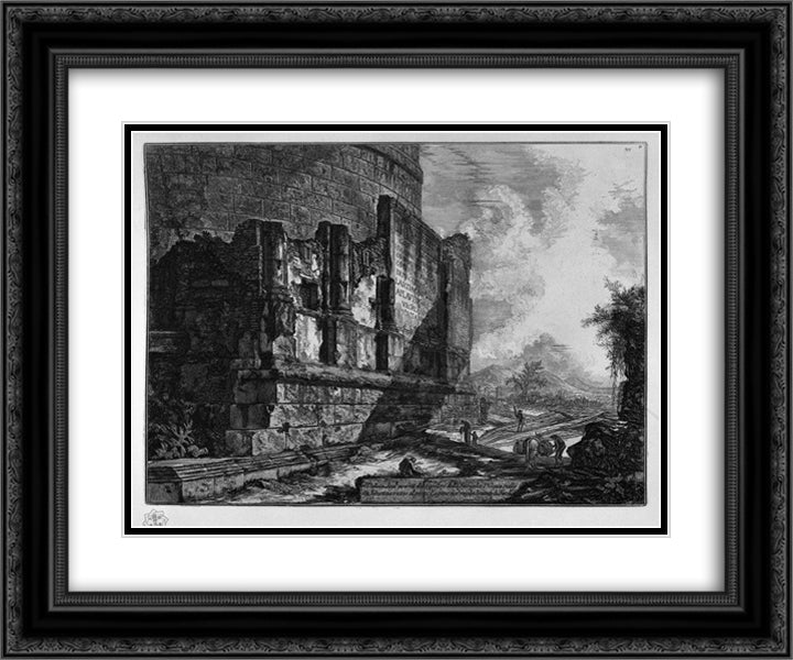 View the remains of the tomb of the Family of Plautius the Via Tiburtina near Ponte Lugano 24x20 Black Ornate Wood Framed Art Print Poster with Double Matting by Piranesi, Giovanni Battista