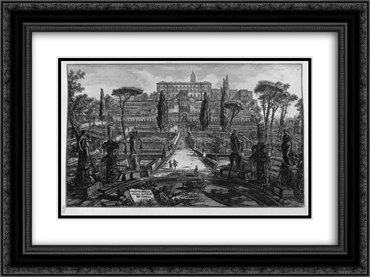 Villa Panfili 24x18 Black Ornate Wood Framed Art Print Poster with Double Matting by Piranesi, Giovanni Battista