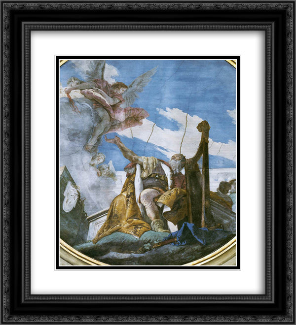 King David Playing the Harp 20x22 Black Ornate Wood Framed Art Print Poster with Double Matting by Tiepolo, Giovanni Battista
