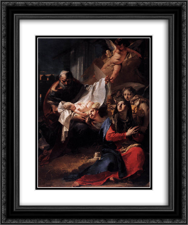 Nativity 20x24 Black Ornate Wood Framed Art Print Poster with Double Matting by Tiepolo, Giovanni Battista