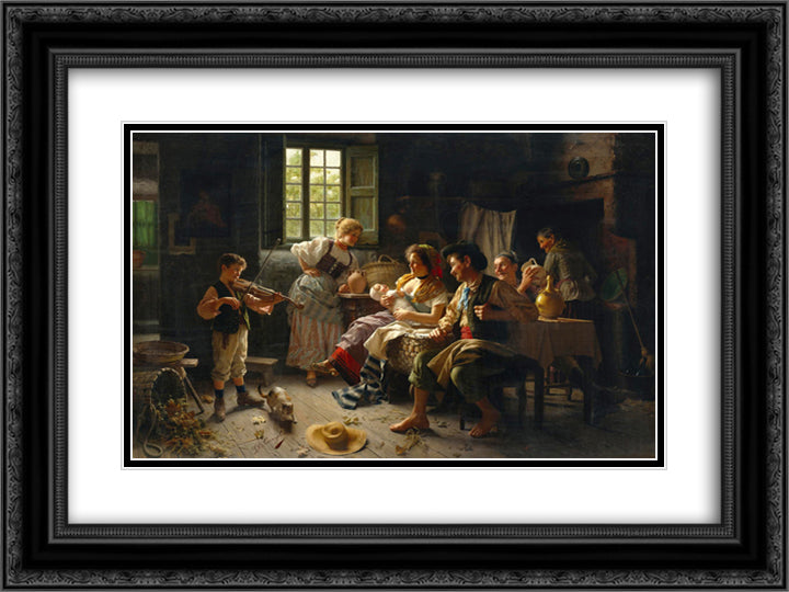 Admiring The Baby 24x18 Black Ornate Wood Framed Art Print Poster with Double Matting by Torriglia, Giovanni Battista