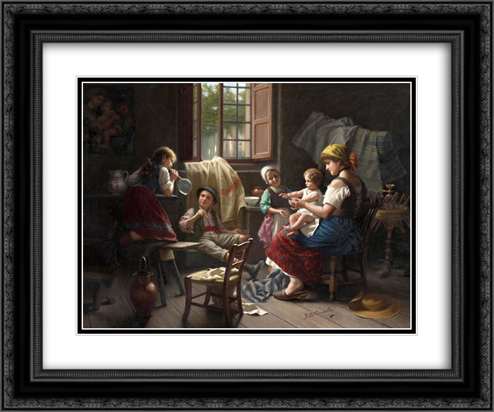 Blowing bubbles 24x20 Black Ornate Wood Framed Art Print Poster with Double Matting by Torriglia, Giovanni Battista