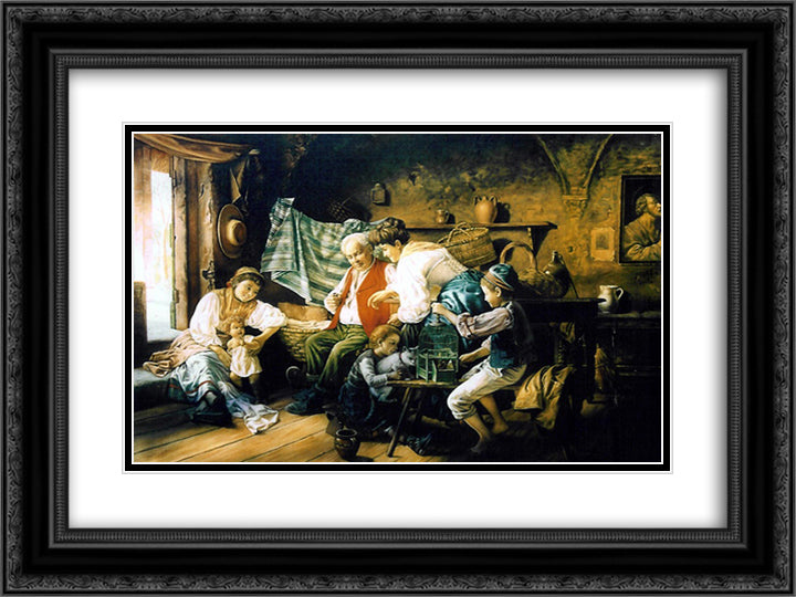 Family Games 24x18 Black Ornate Wood Framed Art Print Poster with Double Matting by Torriglia, Giovanni Battista