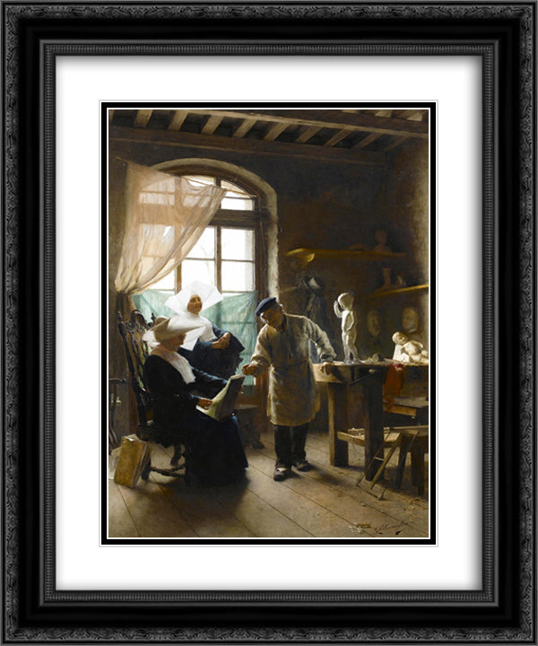 In the artist's studio 20x24 Black Ornate Wood Framed Art Print Poster with Double Matting by Torriglia, Giovanni Battista