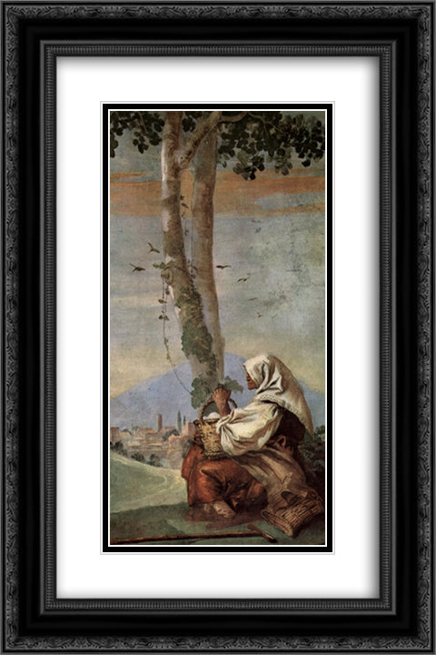 Landscape with sitting farmer 16x24 Black Ornate Wood Framed Art Print Poster with Double Matting by Tiepolo, Giovanni Domenico