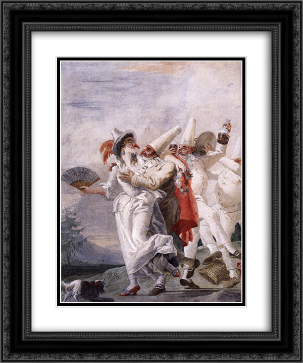 Pulcinella in Love 20x24 Black Ornate Wood Framed Art Print Poster with Double Matting by Tiepolo, Giovanni Domenico