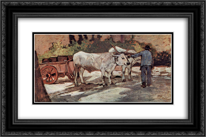 Bauer mit Ochsenkarren 24x16 Black Ornate Wood Framed Art Print Poster with Double Matting by Fattori, Giovanni