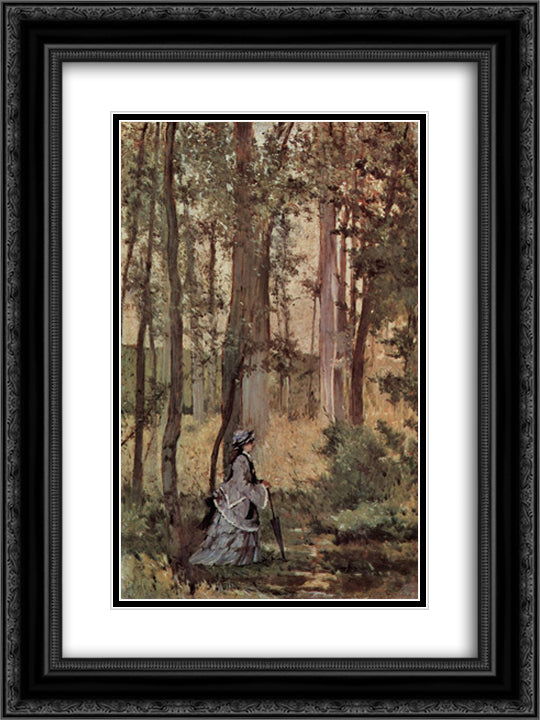 Dame im Wald 18x24 Black Ornate Wood Framed Art Print Poster with Double Matting by Fattori, Giovanni