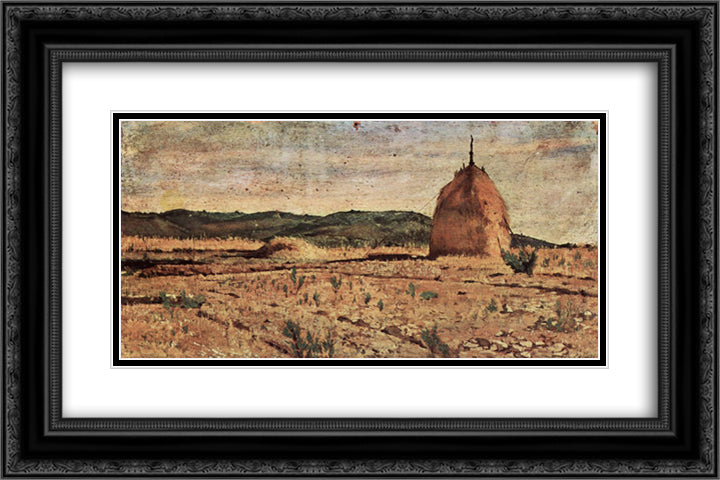 Der Heuhaufen 24x16 Black Ornate Wood Framed Art Print Poster with Double Matting by Fattori, Giovanni