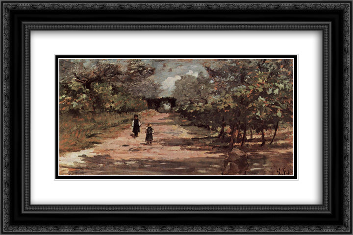 Die Baumallee mit zwei Kindern 24x16 Black Ornate Wood Framed Art Print Poster with Double Matting by Fattori, Giovanni