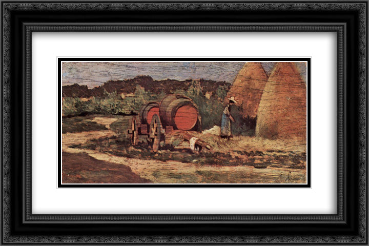 Die roten Fasser 24x16 Black Ornate Wood Framed Art Print Poster with Double Matting by Fattori, Giovanni