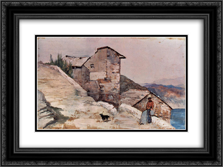 Gehoft in den Hugeln 24x18 Black Ornate Wood Framed Art Print Poster with Double Matting by Fattori, Giovanni