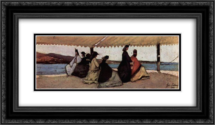 La Rotonda di Palmieri 24x14 Black Ornate Wood Framed Art Print Poster with Double Matting by Fattori, Giovanni