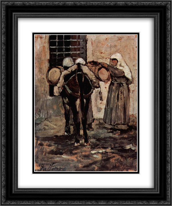 Nonne mit Esel 20x24 Black Ornate Wood Framed Art Print Poster with Double Matting by Fattori, Giovanni