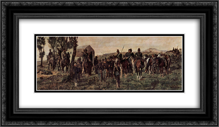 Prince Amadeo Feritio at Custoza 24x14 Black Ornate Wood Framed Art Print Poster with Double Matting by Fattori, Giovanni