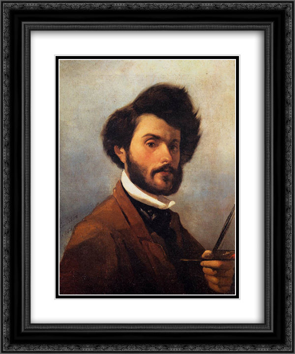 Self-portrait 20x24 Black Ornate Wood Framed Art Print Poster with Double Matting by Fattori, Giovanni