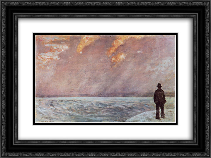 Sonnenuntergang am Meer 24x18 Black Ornate Wood Framed Art Print Poster with Double Matting by Fattori, Giovanni
