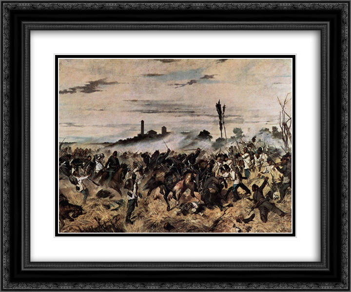 Storming of the Madonna della Scoperta 24x20 Black Ornate Wood Framed Art Print Poster with Double Matting by Fattori, Giovanni